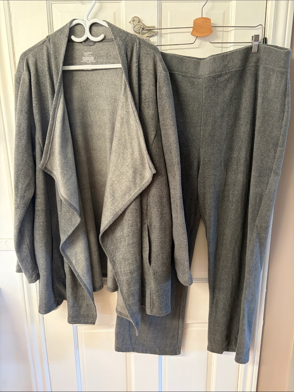 Cuddle Duds grey 2 piece lounge set open cardigan with pants women’s size 2-3X